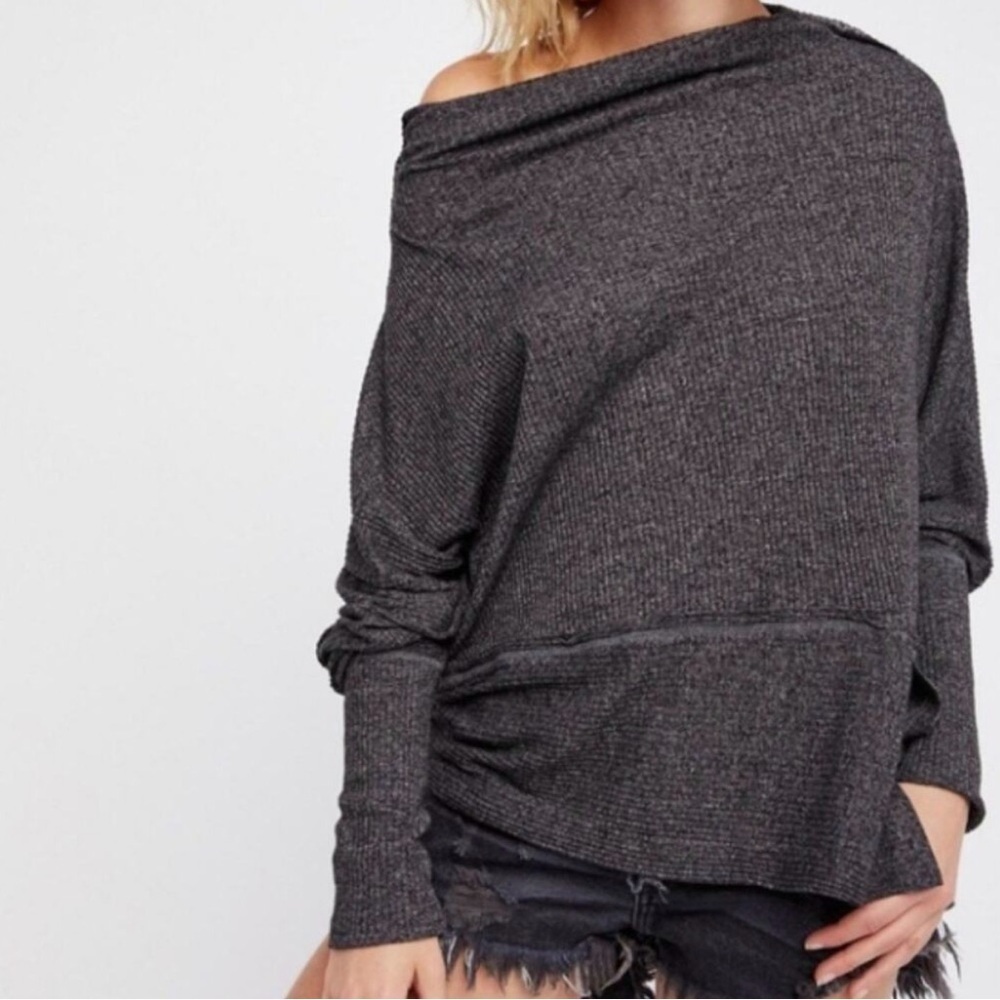 Free People We The Free Londontown Thermal Top Gray S Oversized Asymmetrical - Picture 2 of 13